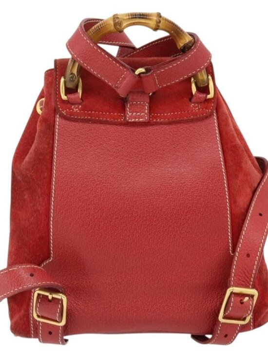 GUCCI Bamboo Backpack Suede Red Gold 003 2058 0030 Auth 175586 main image 7